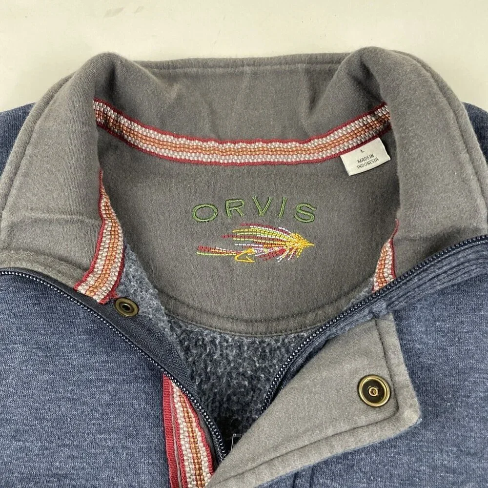 Orvis 1/4 Zip Pullover Sweater Men’s L Fleece Lined Cotton Blend Navy Casual